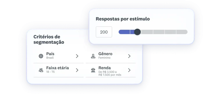Imagem de seleções de critérios de segmentação, em que o país é o Brasil, a faixa etária é de 18 a 75 anos, o gênero é feminino e a renda é de 3.500 a 7.500 reais por mês.