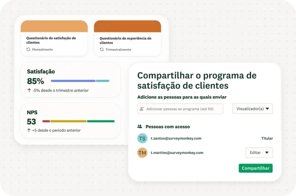 Janela de compartilhamento de dados de questionários de satisfação de clientes ao longo do tempo com a equipe