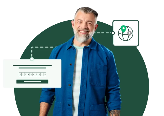 Мужчина и опрос с надписью «Насколько вероятно, что вы порекомендуете DeliverShip другу или коллеге?»