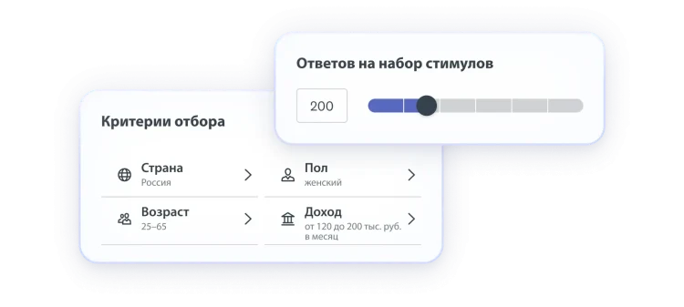 Экран выбора критериев отбора аудитории, страна: США, возраст: 25–65 лет, пол: женский, доход: 120–200 тыс. руб. в месяц