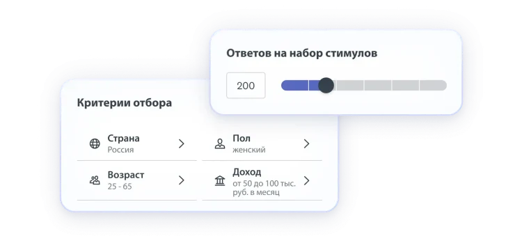 Экран выбора критериев отбора аудитории, страна: США, возраст: 25–65 лет, пол: женский, доход: 50–100 тыс. руб. в месяц