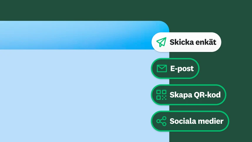 En meny med alternativ för att skicka en enkät via e-post, som QR-kod eller i sociala medier.