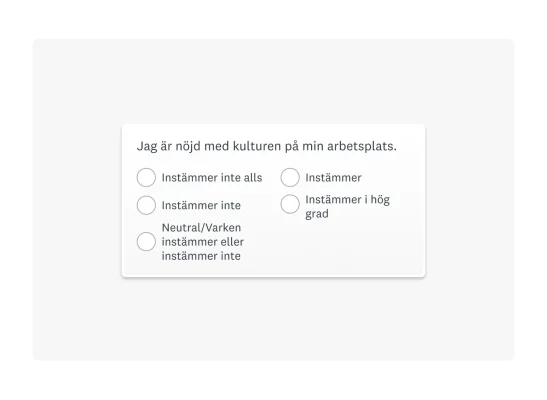 Likertskale-fråga: ”Jag är nöjd med arbetsplatskulturen här.”