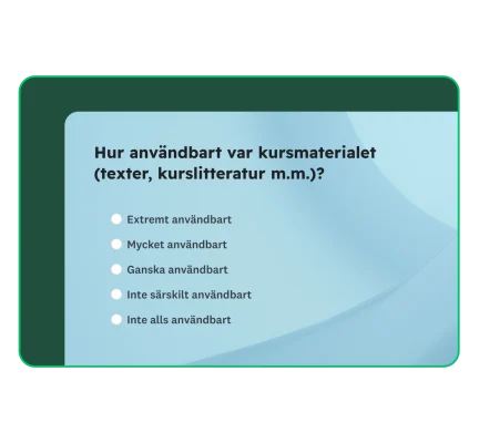Ruta med enkätfrågan ”Hur användbart var kursmaterialet (texter, kurslitteratur m.m.)?”
