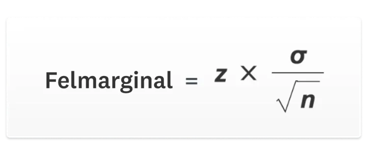 Formeln för felmarginal är z-poäng gånger populationens standardavvikelse dividerat med kvadratroten ur provgruppsstorleken
