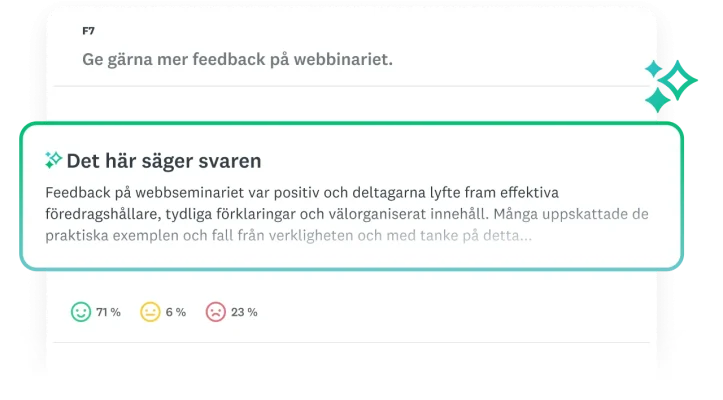 Modal om vad som står i svar, som sammanfattar den tematiska analysen av en enkätfråga