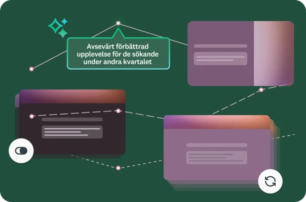 Diagram som kopplar samman enkäter med en bildtext om en avsevärt bättre upplevelse för de sökande under andra kvartalet
