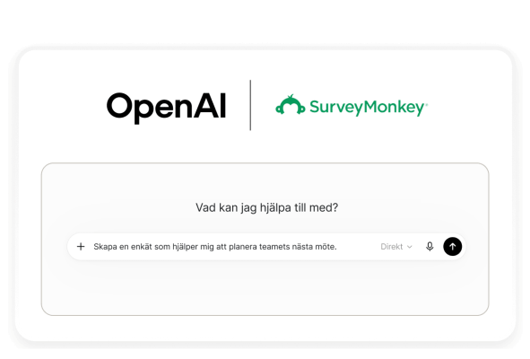 OpenAI:s och SurveyMonkeys logotyper ovanför chattprompten ”Skapa en enkät som hjälper mig att planera teamets nästa möte.”