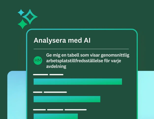 Analysera med AI-prompt: ”Ge mig en tabell som visar genomsnittlig arbetsplatstillfredsställelse för varje avdelning” med en förhandsgranskning av det resulterande stapeldiagrammet.