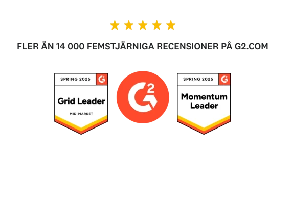 Två G2-märken för våren 2025: Grid Leader och Momentum Leader.