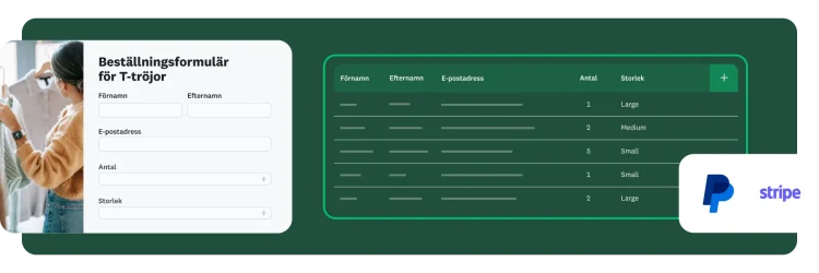 beställningsformulär för T-tröja med SurveyMonkey integrerat med PayPal och Stripe