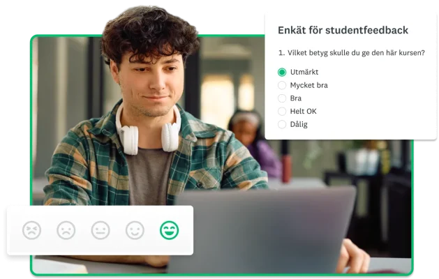 Student som fyller i en feedbackenkät på en dator