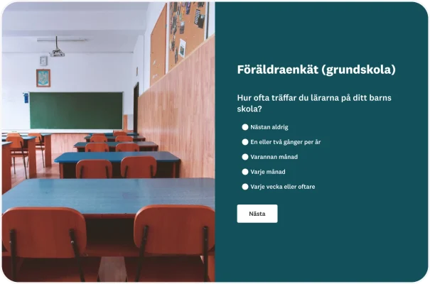 Enkät för grundskolan med frågan ”Hur ofta träffar du lärarna på ditt barns skola?”