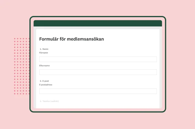 Skärmbild av SurveyMonkeys formulärmall för medlemsansökan