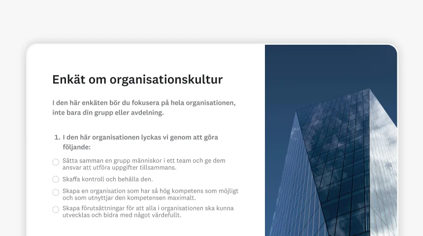 Skärmbild av SurveyMonkeys mall för enkäter om organisationskultur