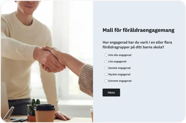 Enkät om föräldraengagemang med frågan "Hur engagerad har du varit i en eller flera föräldragrupper på ditt barns skola?"