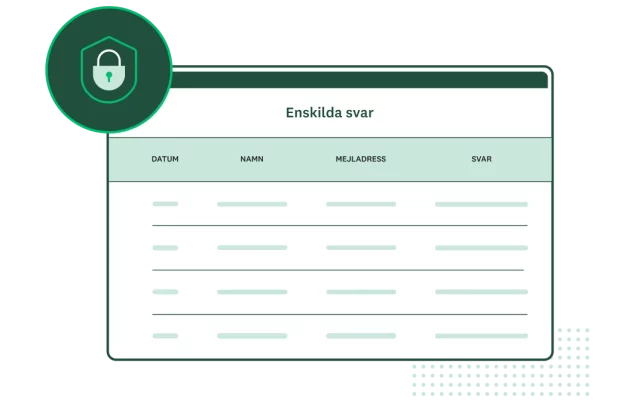 Skärmbild av enskilda svar från en SurveyMonkey-enkät, med grönt hänglås i hörnet