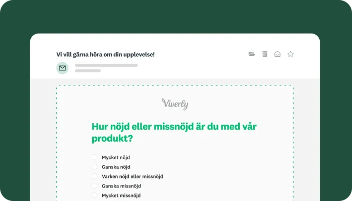 Skärm för att skapa enkäter, med en enkätfråga om hur nöjd eller missnöjd du är med vår produkt