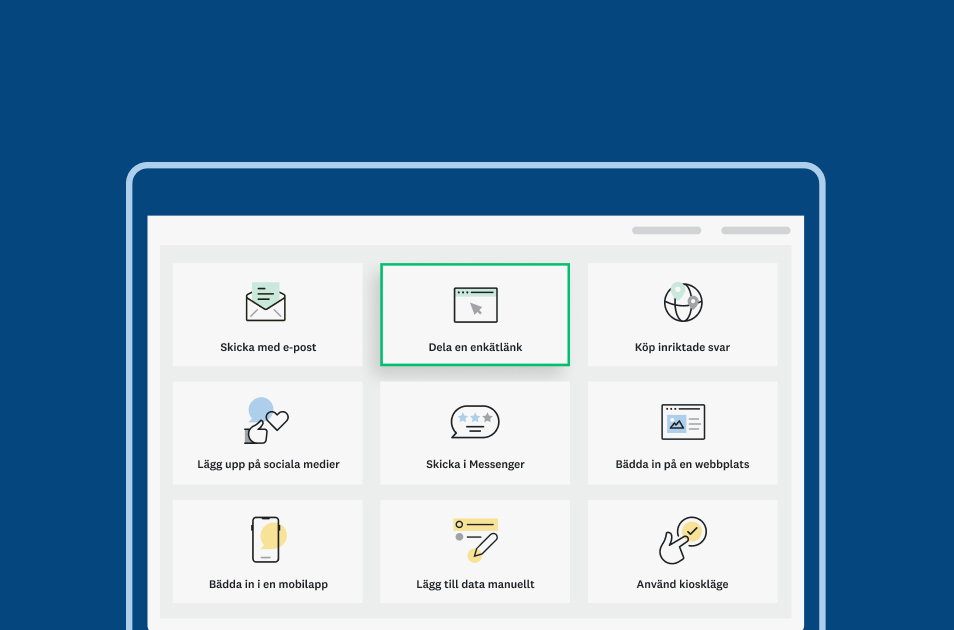 Skärmbild av en SurveyMonkey-sida som visar olika alternativ för att dela en enkät