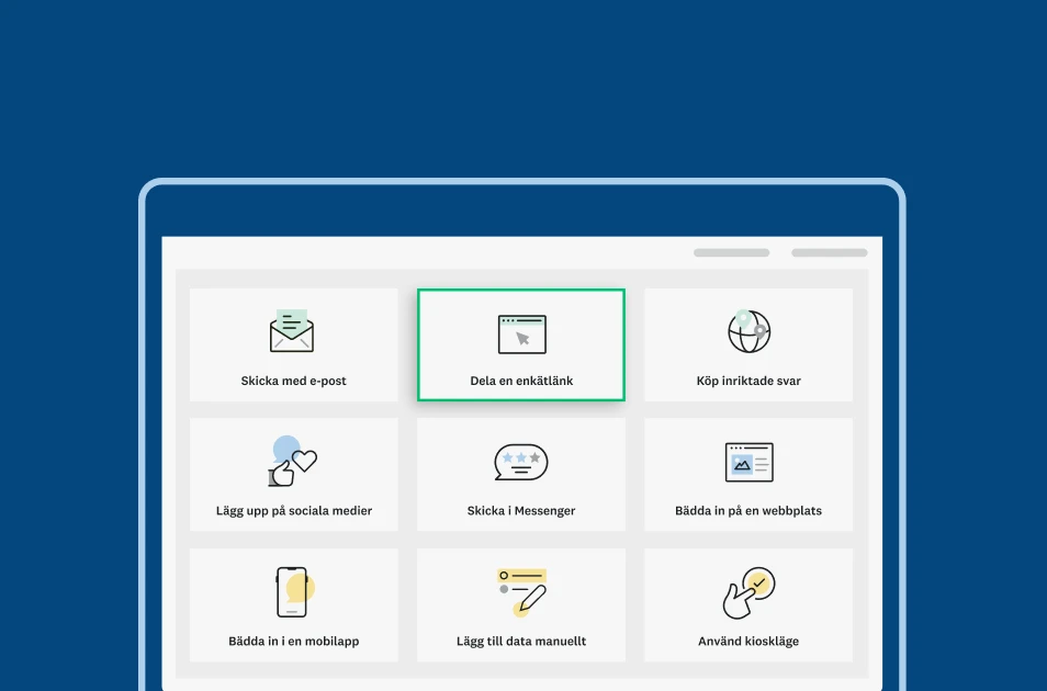 Skärmbild av en SurveyMonkey-sida som visar olika alternativ för att dela en enkät