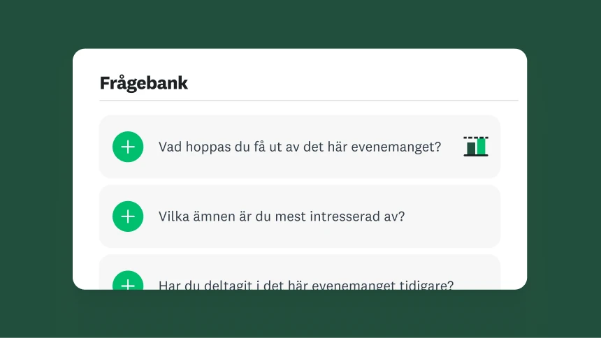 En meny från en frågebank med förslag på enkätfrågor.