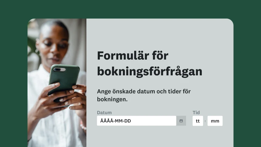 Skärmbild av mall för bokningsformulär