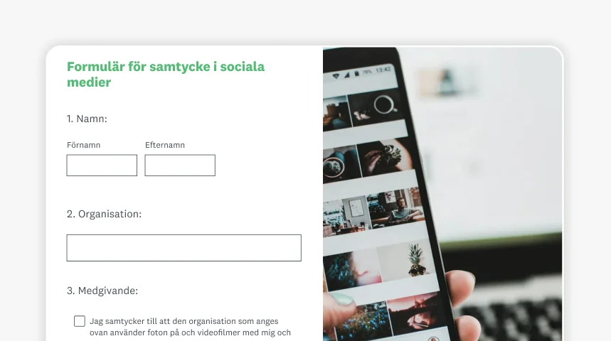 Skärmbild av SurveyMonkeys formulär för samtycke i sociala medier