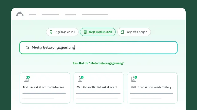 Sökruta som visar börja med en mall och texten medarbetarengagemang i en textruta