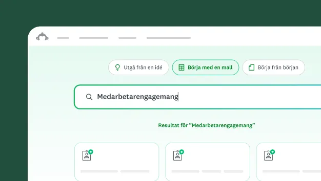 Sökruta som visar börja med en mall och texten medarbetarengagemang i en textruta