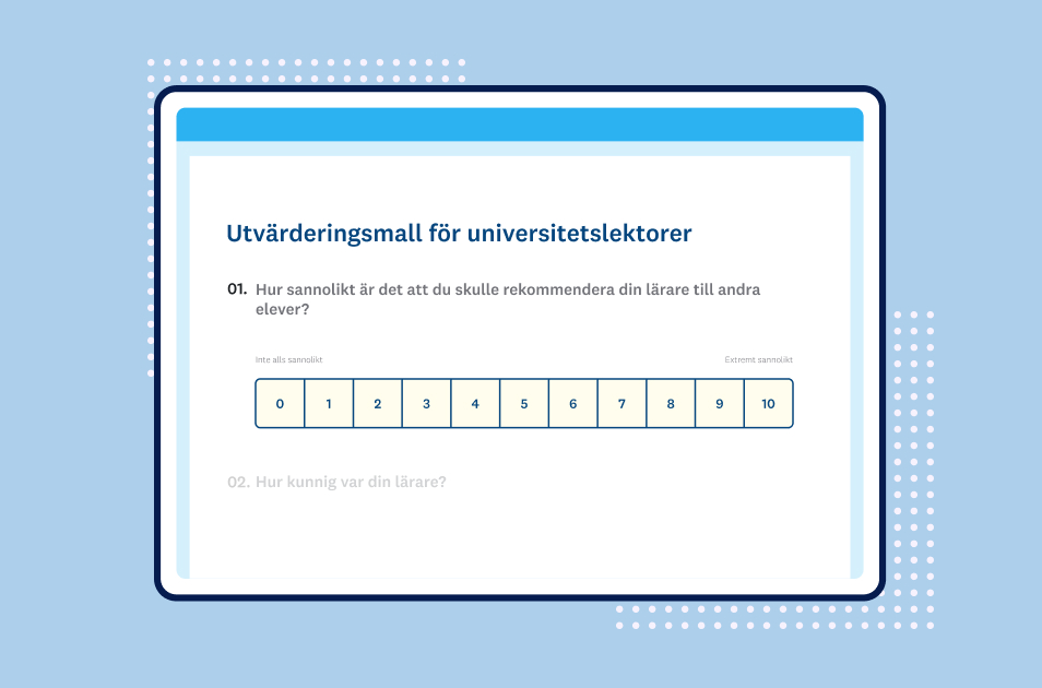 Skärmbild av SurveyMonkeys enkätmall om utvärdering av universitetslektorer