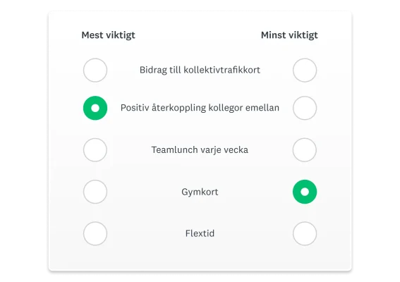 Produktskärmbild av en enkätfråga