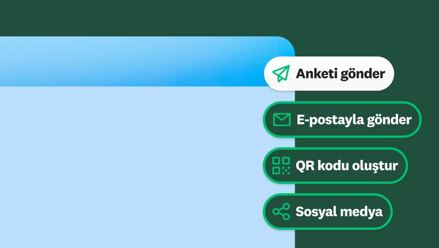 E-posta, QR Kodu Oluşturma veya Sosyal Medya aracılığıyla anket gönderme seçeneklerini gösteren bir menü