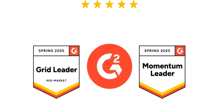"Grid Leader" ve "Momentum Leader" olmak üzere İlkbahar 2025 için iki G2 ödül rozeti.