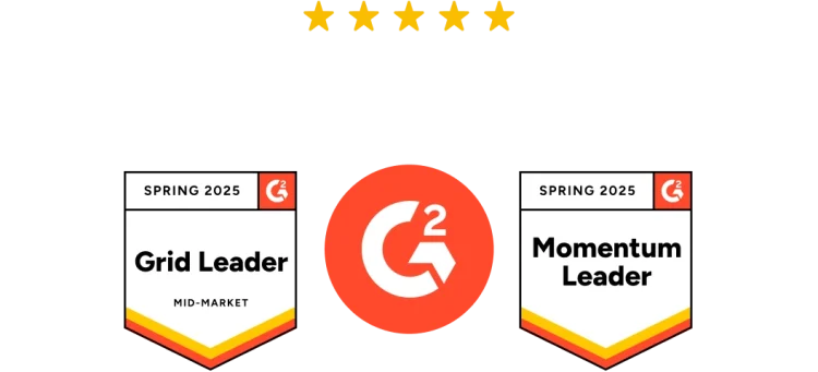 "Grid Leader" ve "Momentum Leader" olmak üzere İlkbahar 2025 için iki G2 ödül rozeti.