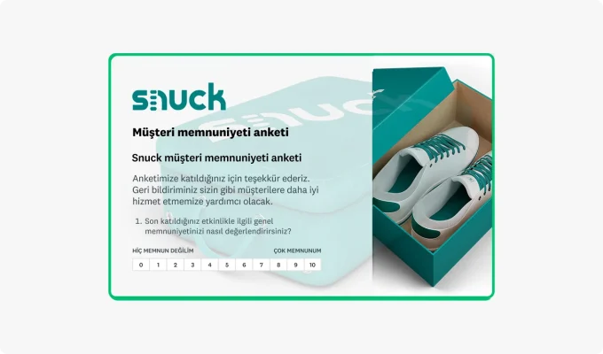 Özel logoya ve marka tasarımına sahip bir müşteri memnuniyeti anketine ilişkin ekran görüntüsü