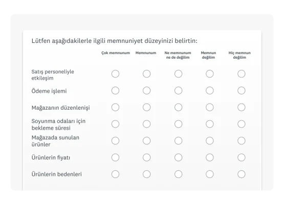 Matris anketi soru türü.