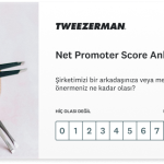 Bir NPS sorusunu gösteren Tweezerman anketi: Şirketimizi önermeniz ne kadar olası?