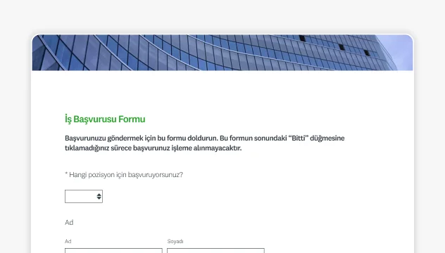 SurveyMonkey iş başvurusu form şablonu ekran görüntüsü