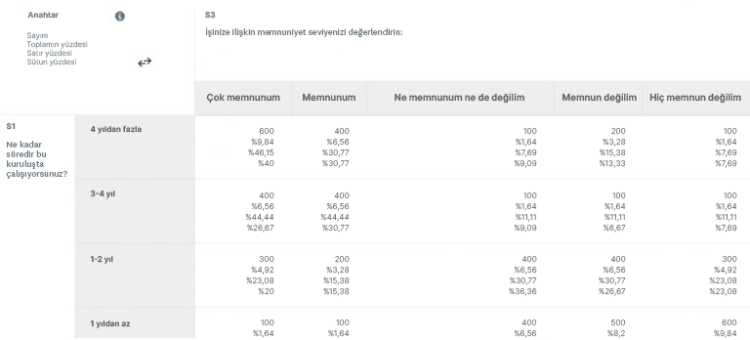 çapraz tablo örneği 1