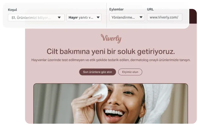 Anket sorusuna "hayır" yanıtı verildiğinde dinamik yönlendirmenin etkinleştirildiği bir koşullu mantığı ve