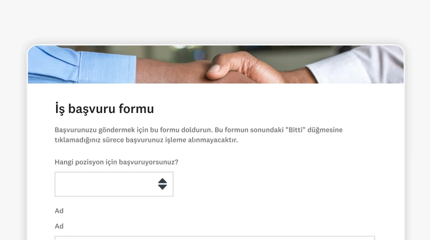 SurveyMonkey iş başvurusu form şablonu ekran görüntüsü