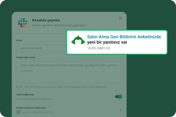 Satın alma geri bildirimi anketinize yeni bir yanıt aldığınızı belirten bir bildirim
