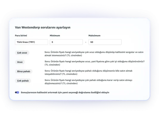 Van Westendorp sorularının ekran görüntüsü