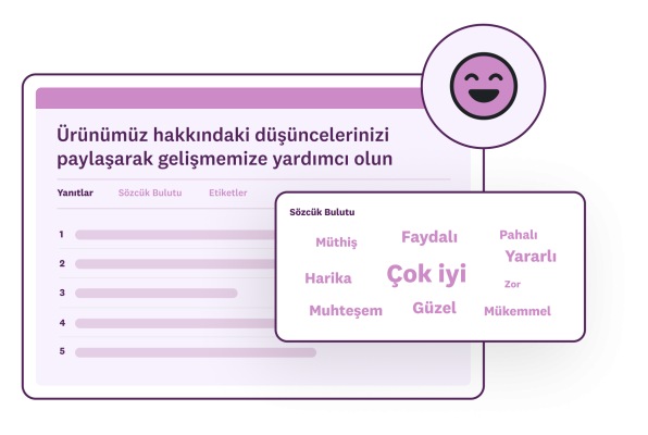 En fazla kullanılan sözcükleri gösteren SurveyMonkey sözcük bulutunun ekran görüntüsü