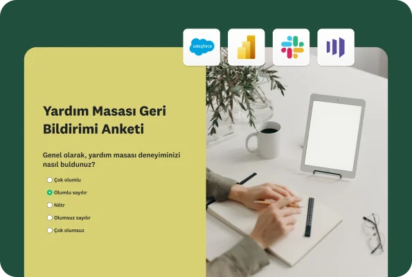 Yardım masası deneyiminizi nasıl bulduğunuza dair bir soru içeren yardım masası geri bildirimi anket şablonu