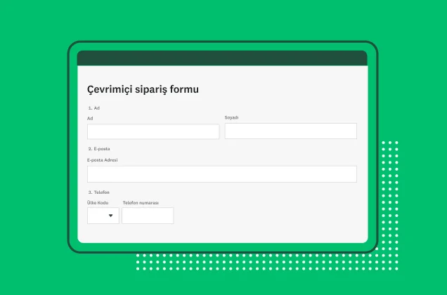 Çevrimiçi sipariş formu ekran görüntüsü