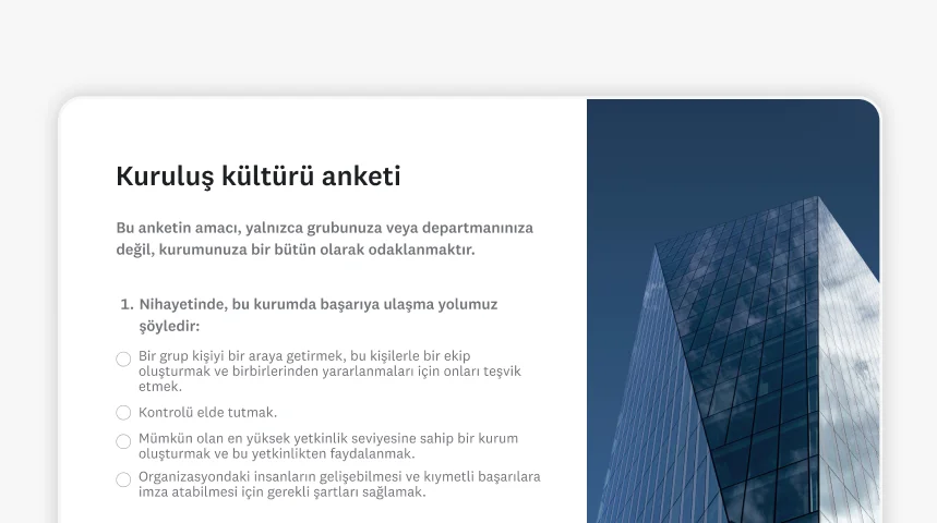 SurveyMonkey kuruluş kültürü anket şablonu ekran görüntüsü