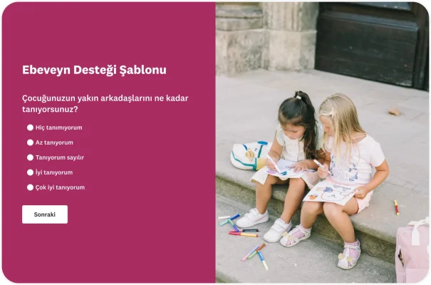 “Çocuğunuzun yakın arkadaşlarını ne kadar tanıyorsunuz?” sorusunun yer aldığı bir veli desteği anketi