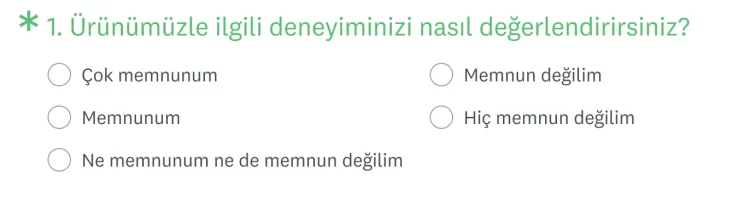SurveyMonkey ürünündeki müşteri memnuniyeti puanı sorusu