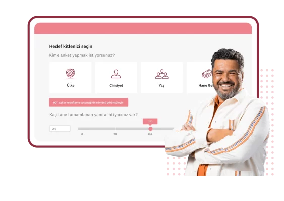 Yaş, hane geliri, cinsiyet, konum ve yanıt sayısı gibi SurveyMonkey Audience hedefleme seçenekleri ekran görüntüsü